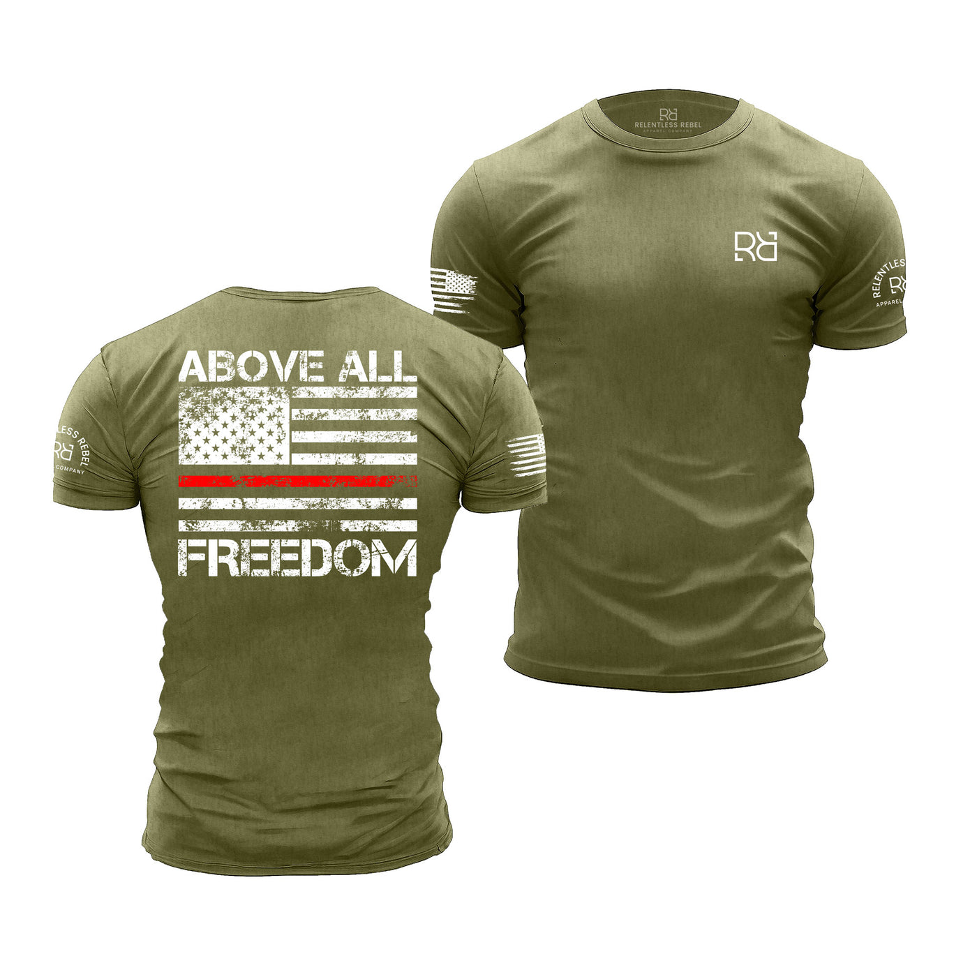Military Green Men's Above All Freedom Back Design Tee