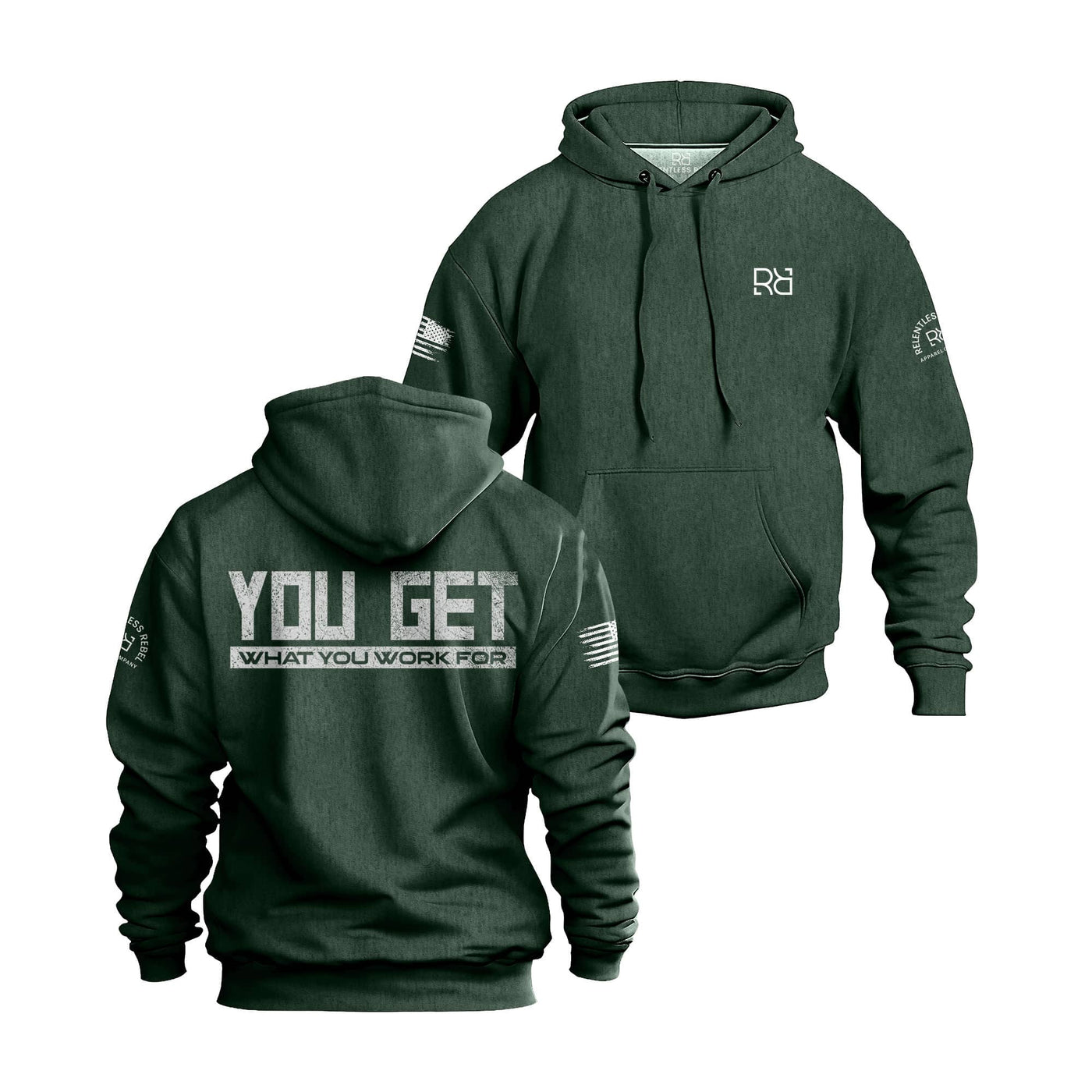 Alpine Green Men's You Get What You Work For Back Design Hoodie