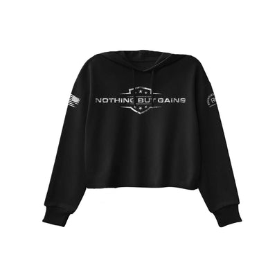 Solid Black Women's Nothing but Gains Front Design Cropped Hoodie