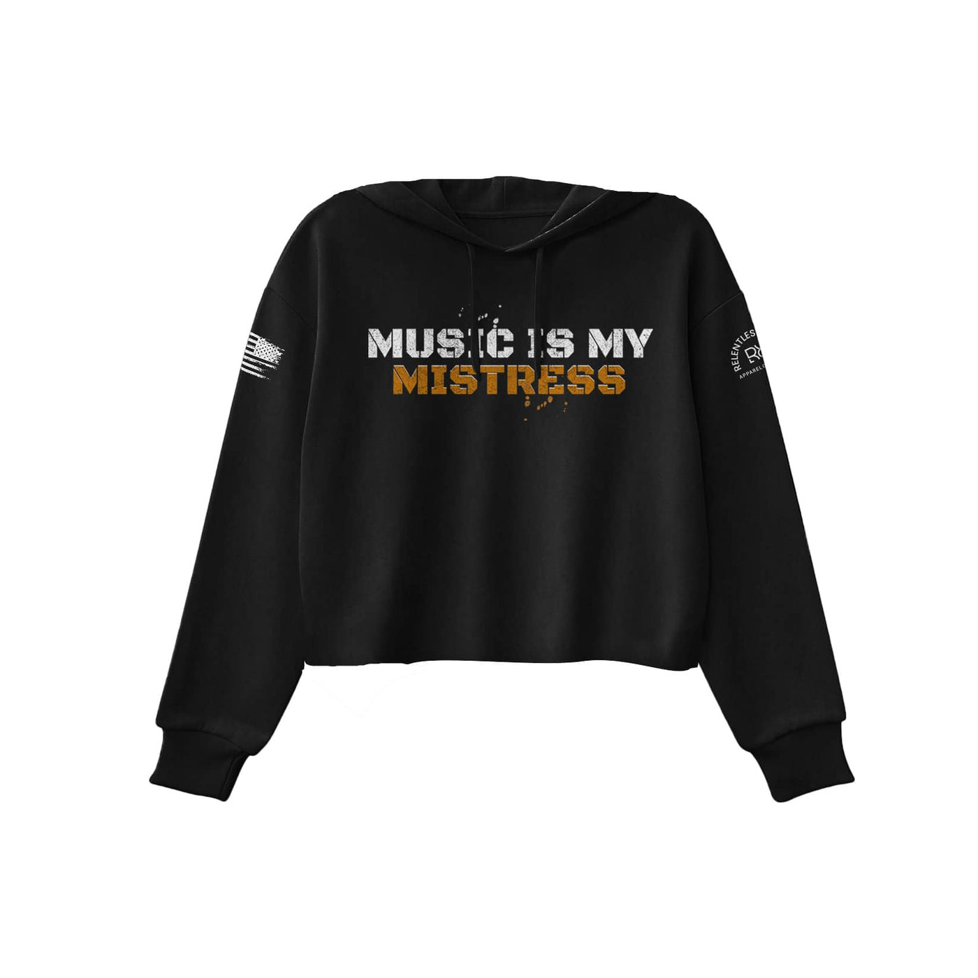 Solid Black Women's Music Is My Mistress Front Design Cropped Hoodie