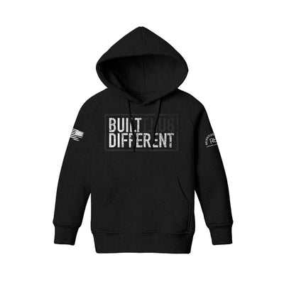 Built Different Youth front design solid black hoodie