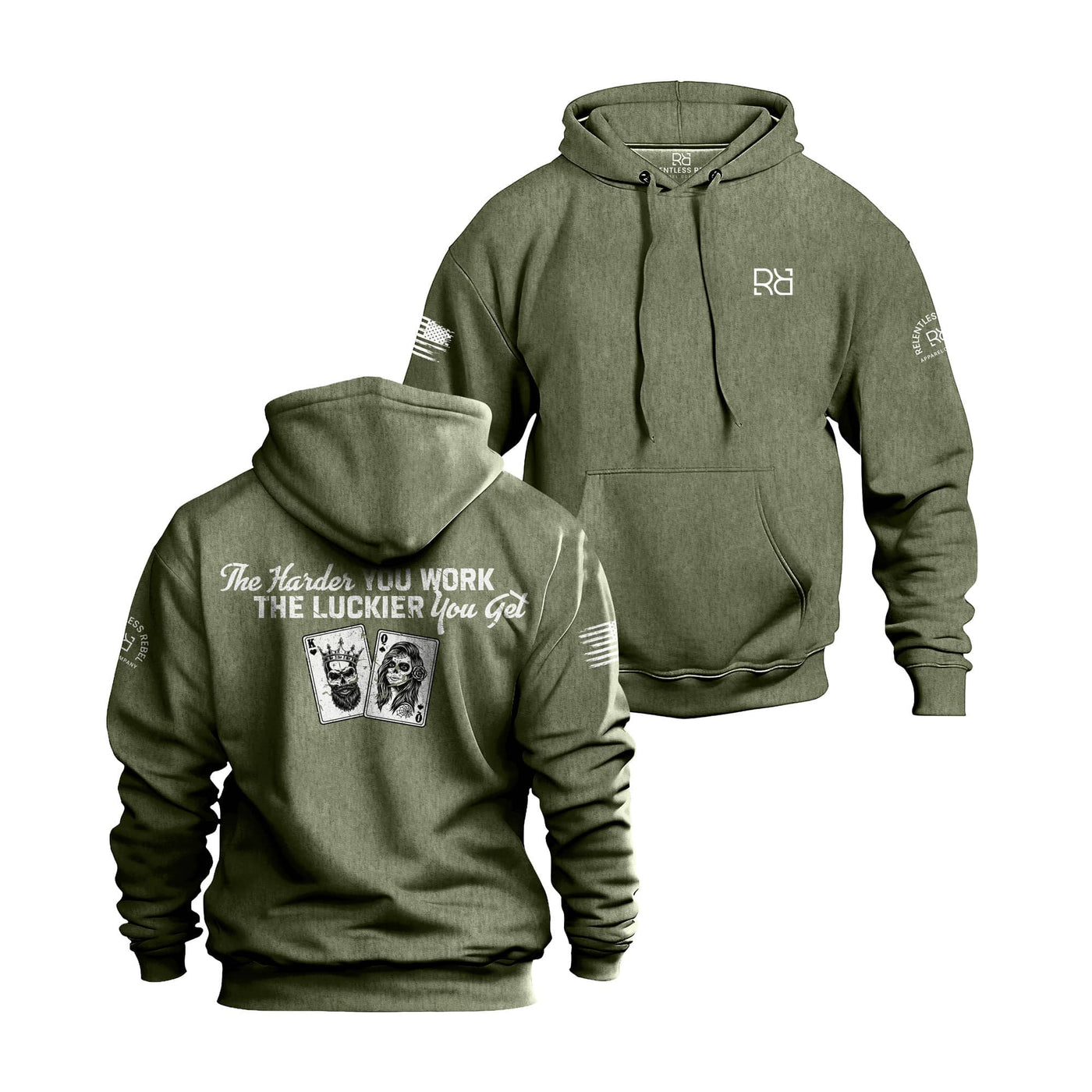 Military Green Men's The Harder You Work Back Design Hoodie