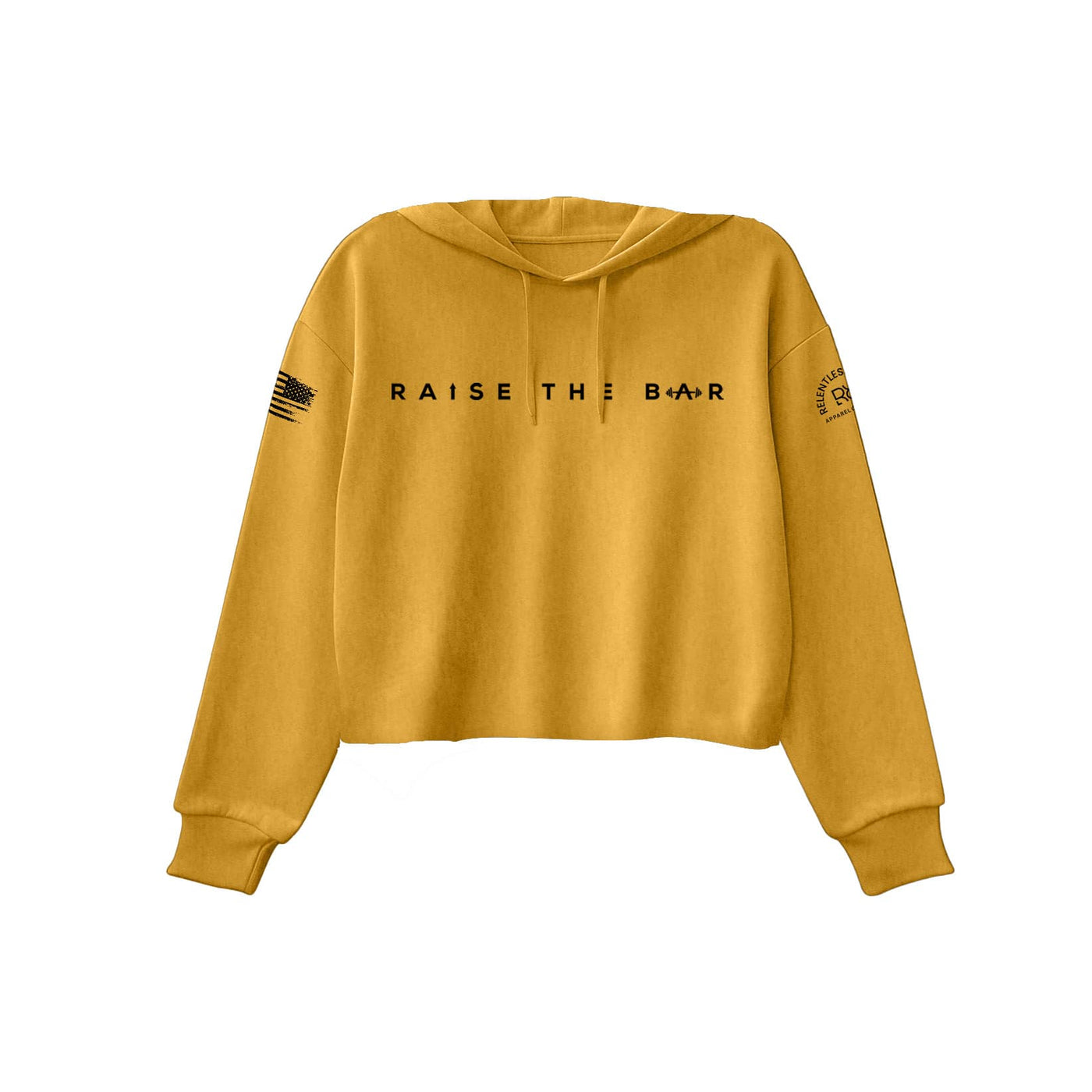 Heather Mustard Women's Raise the Bar Front Design Cropped Hoodie