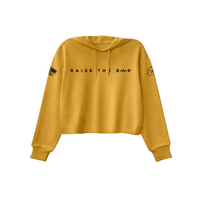 Heather Mustard Women's Raise the Bar Front Design Cropped Hoodie