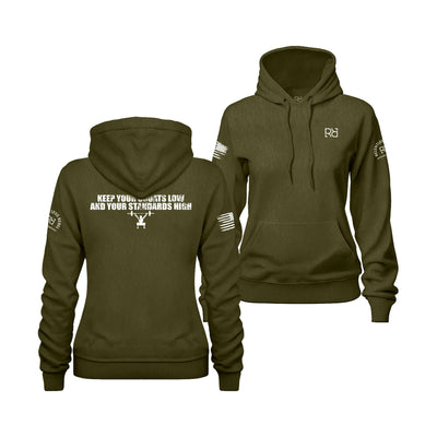Military Green Women's Keep Your Squats Low and Your Standards High Back Design Hoodie