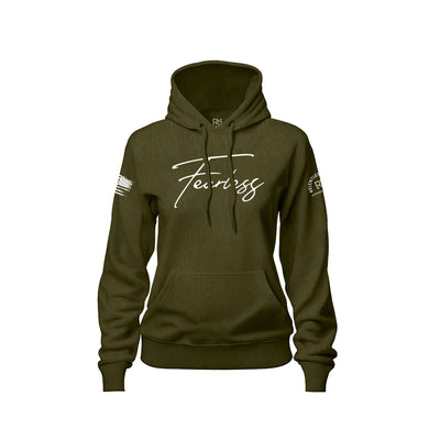 Military Green Women's Fearless Front Design Hoodie