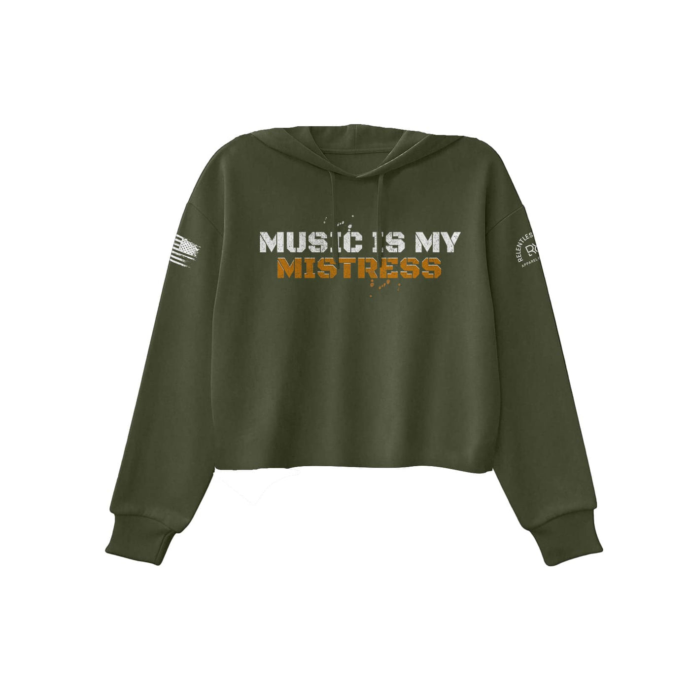 Military Green Women's Music Is My Mistress Front Design Cropped Hoodie
