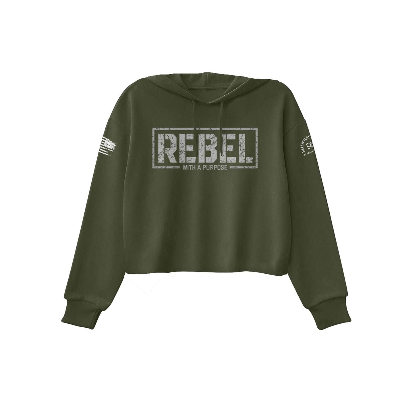Military Green Women's Rebel With A Purpose Front Design Cropped Hoodie