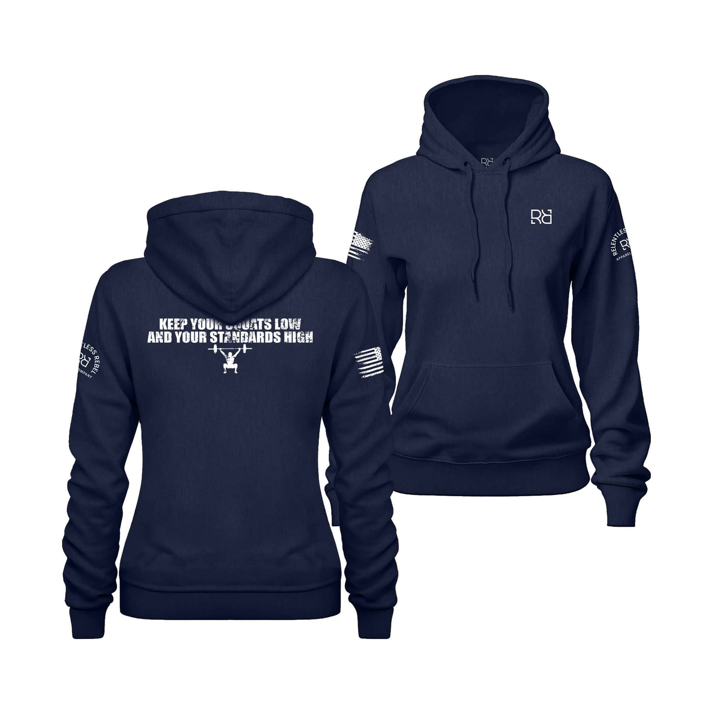 Navy Blue Women's Keep Your Squats Low and Your Standards High Back Design Hoodie
