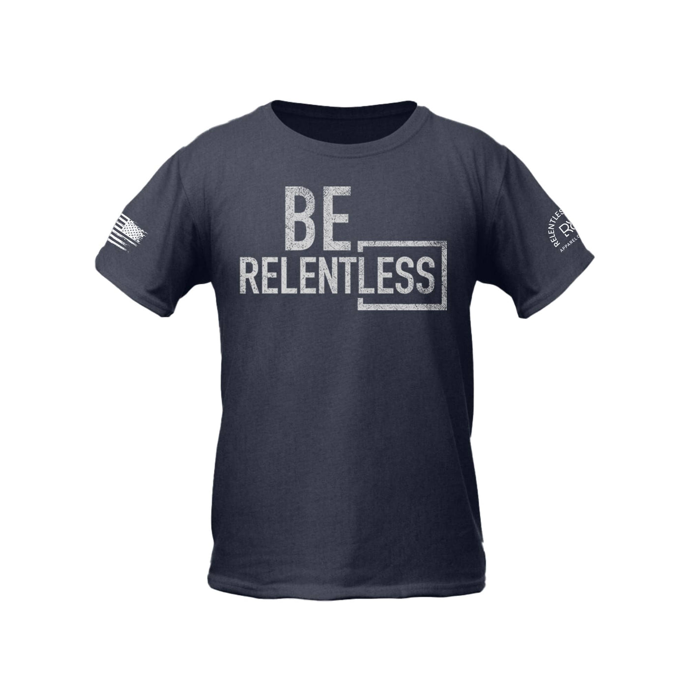 Heather Navy Youth Be Relentless Front Design Tee