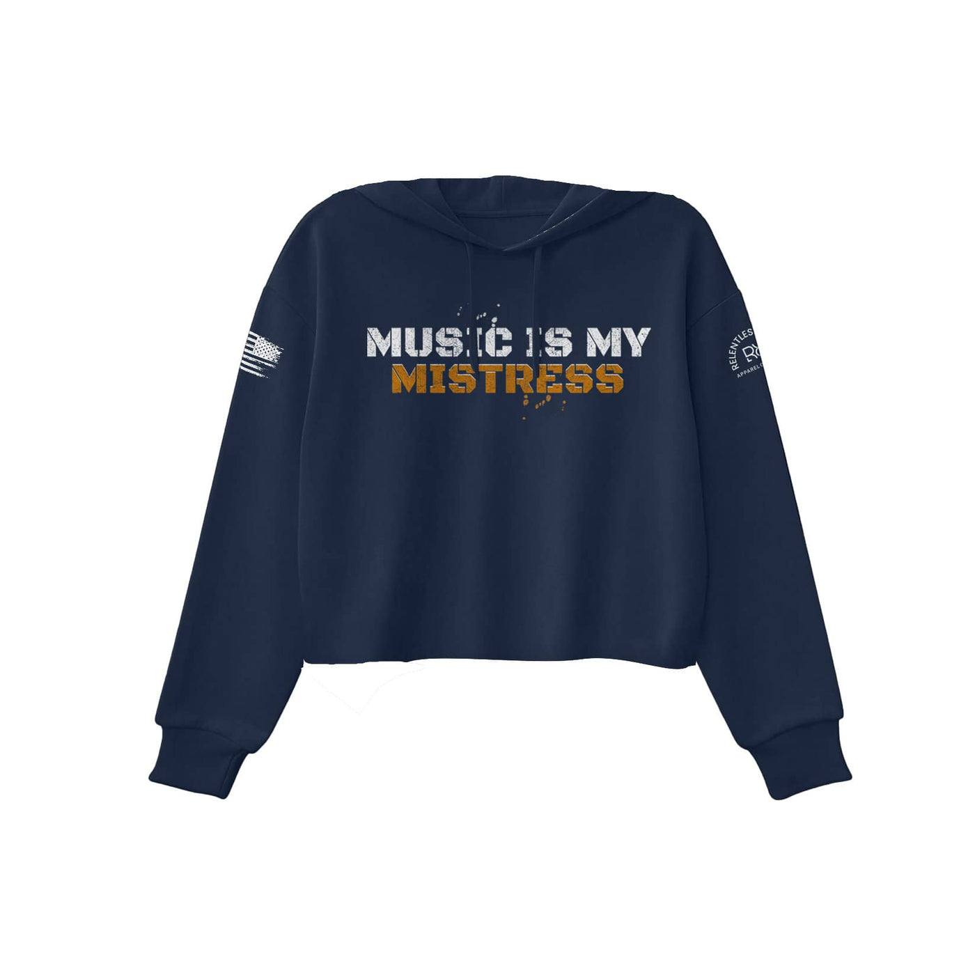 Navy Women's Music Is My Mistress Front Design Cropped Hoodie