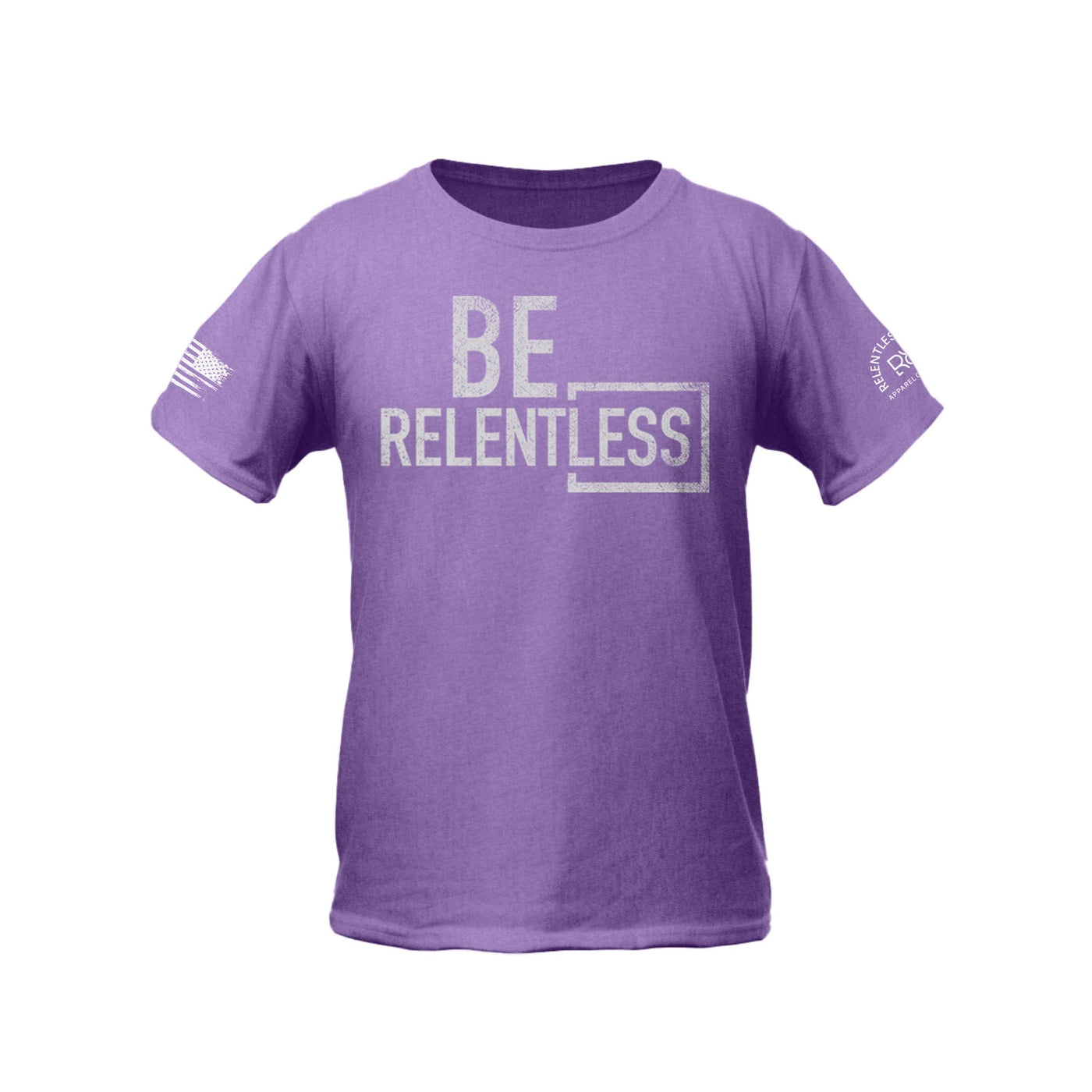Heather Purple Youth Be Relentless Front Design Tee