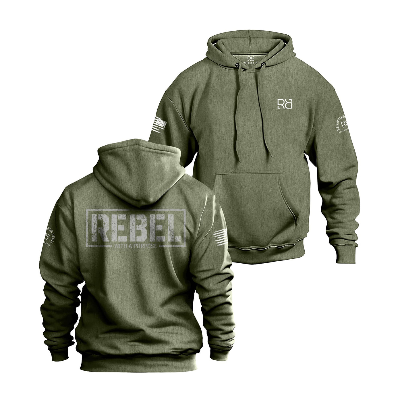 Military Green Men's Rebel With A Purpose Back Design Hoodie