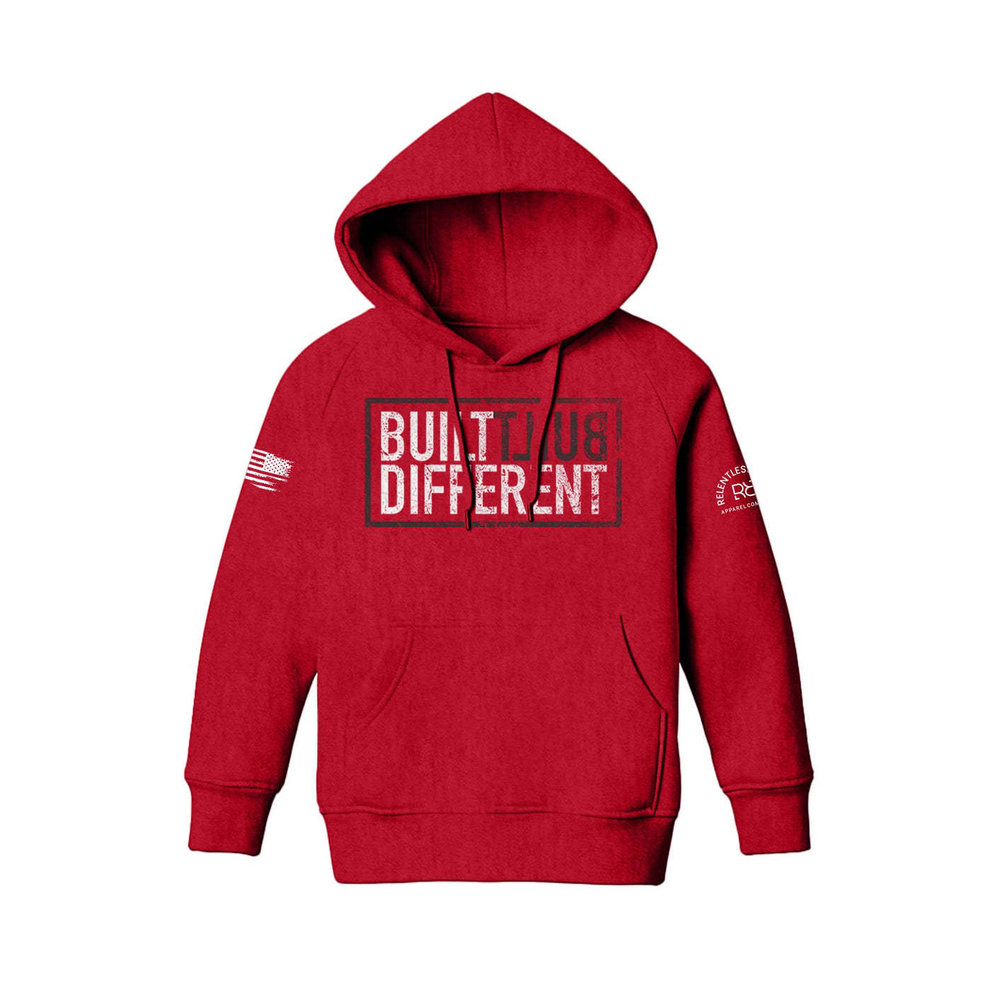 Built Different Youth front design red hoodie