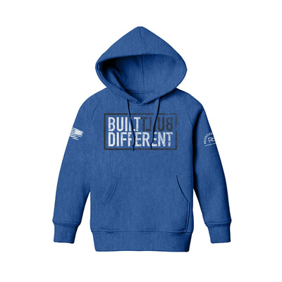Built Different Youth front design royal heather hoodie