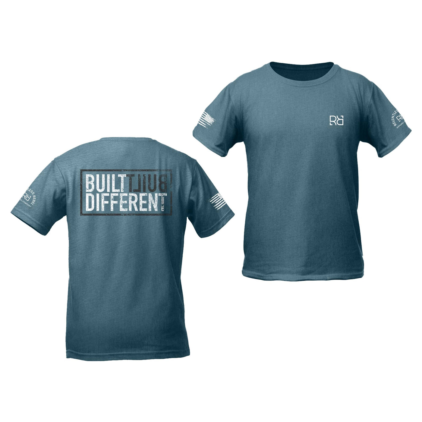 Deep Teal Youth Built Different Back Design Tee