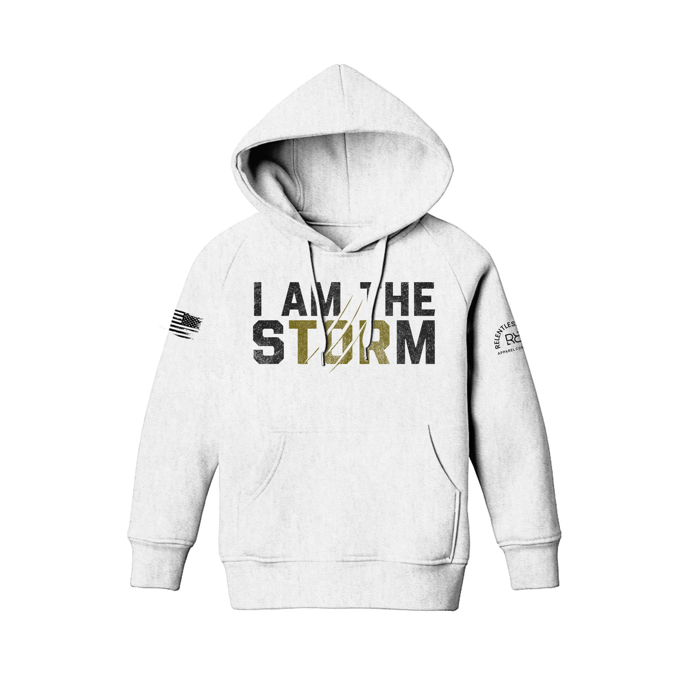 Relentless White Youth I Am The Storm Front Design Hoodie