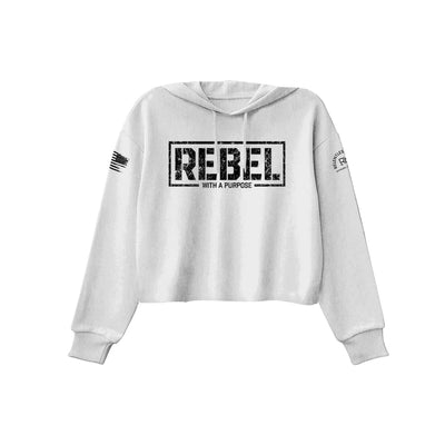 Relentless White Women's Rebel With A Purpose Front Design Cropped Hoodie
