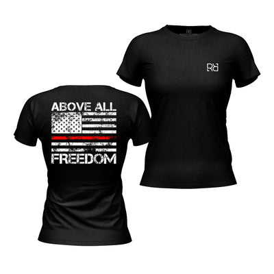 Solid Black Women's Above All Freedom Back Design Tee