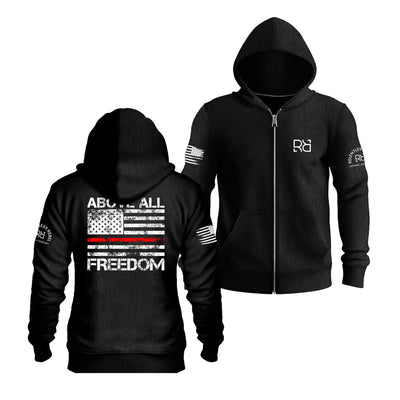 Solid Black Above All Freedom Back Design Zip Up Hoodie