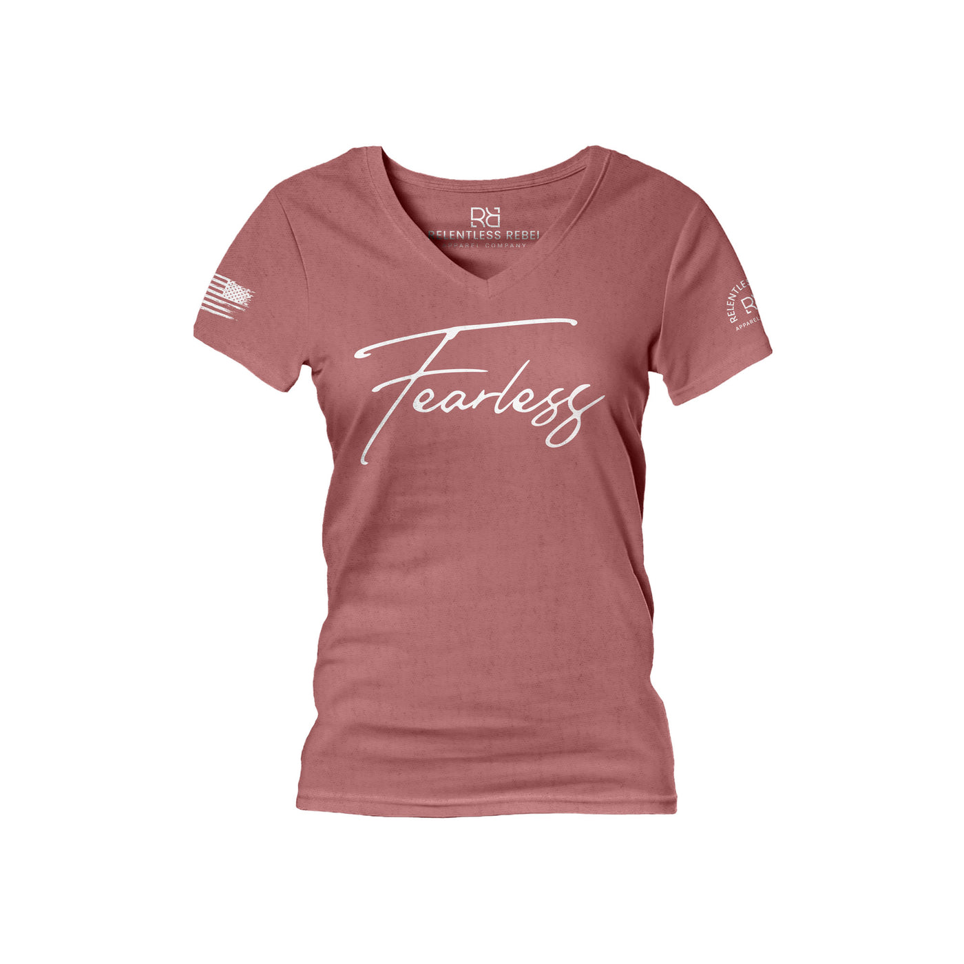 Heather Mauve Women's Fearless Front Design V-Neck Tee