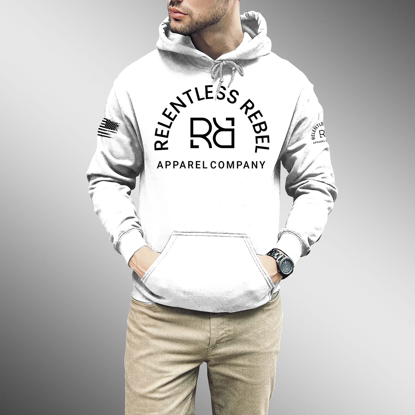 Relentless Rebel Apparel | Front | White | Men's Hoodie