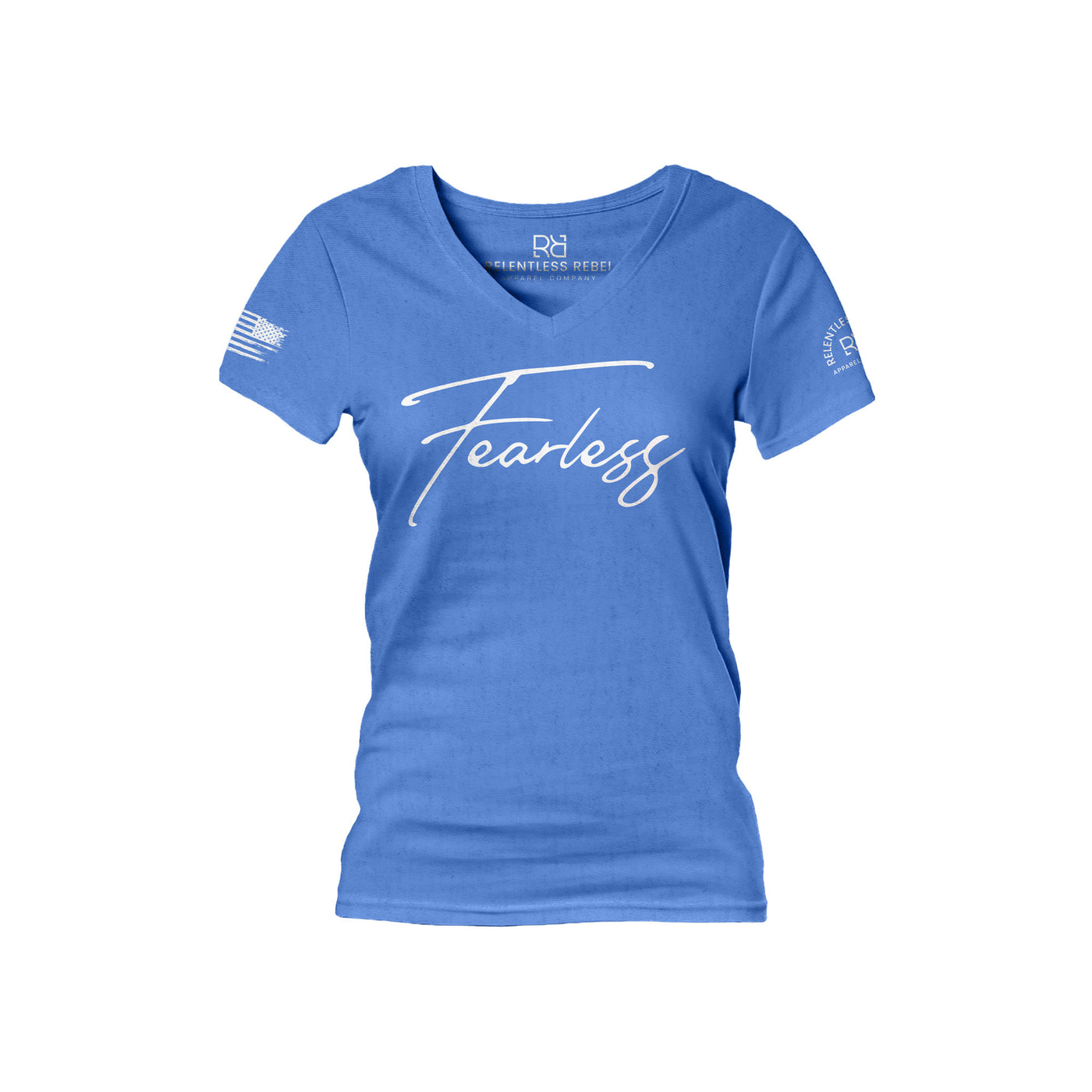 Heather True Royal Women's Fearless Front Design V-Neck Tee