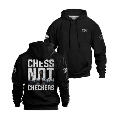Solid Black Men's Chess Not Checkers Back Design Hoodie