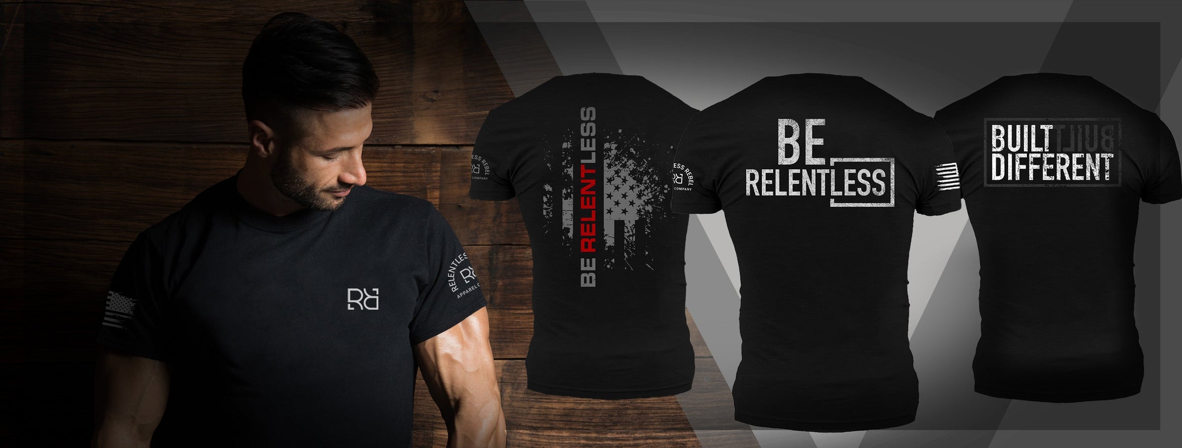 Collection showing Relentless Rebel t-shirt designs
