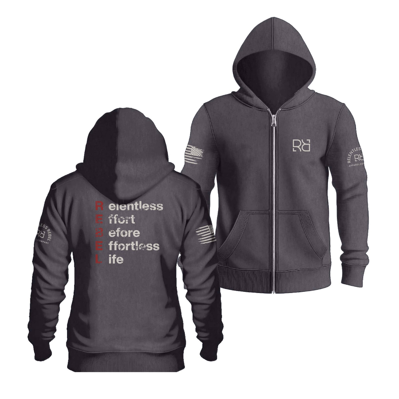 Charcoal Heather Relentless Effort Before Effortless Life | Men's Lightweight Zip Hoodie