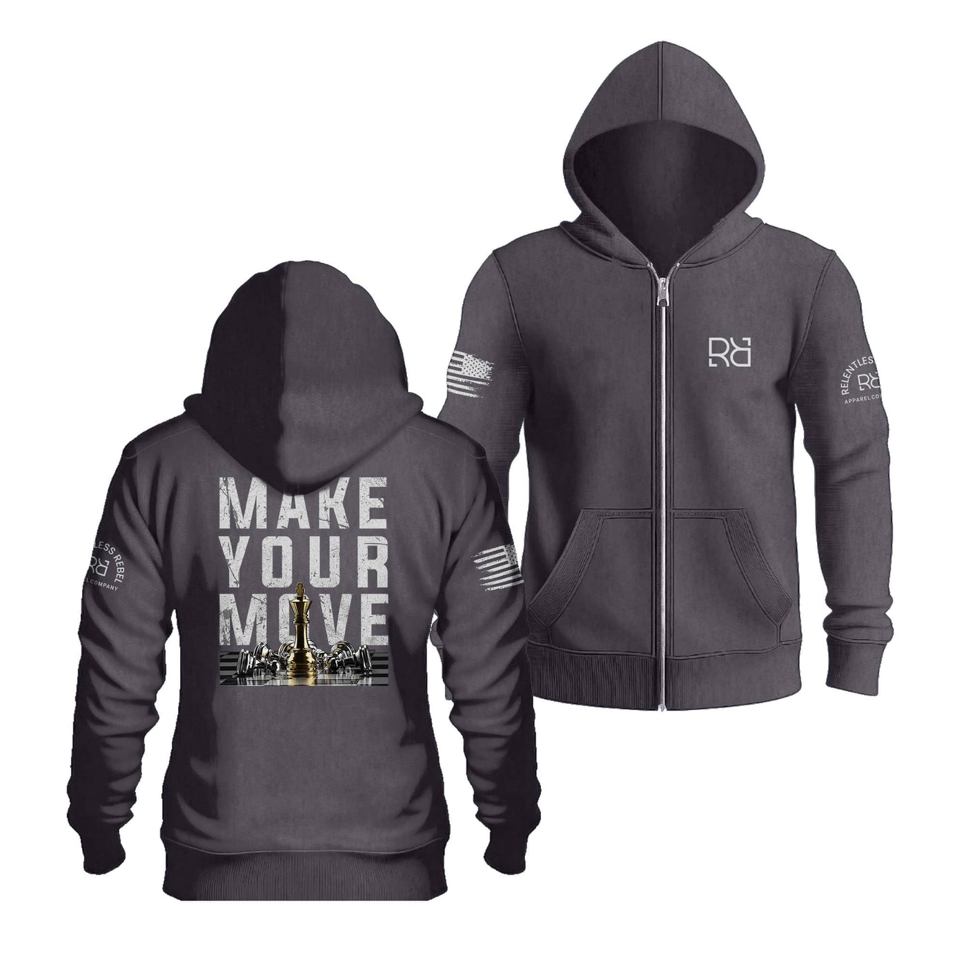 Charcoal Heather Women's Make Your Move Back Design Zip Up Hoodie