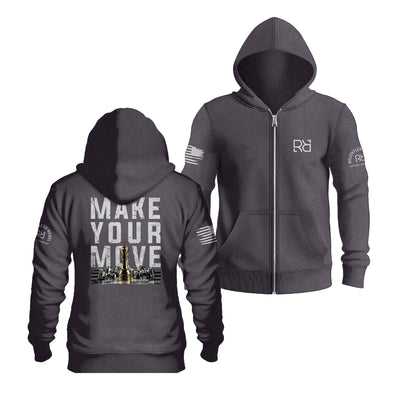 Charcoal Heather Women's Make Your Move Back Design Zip Up Hoodie