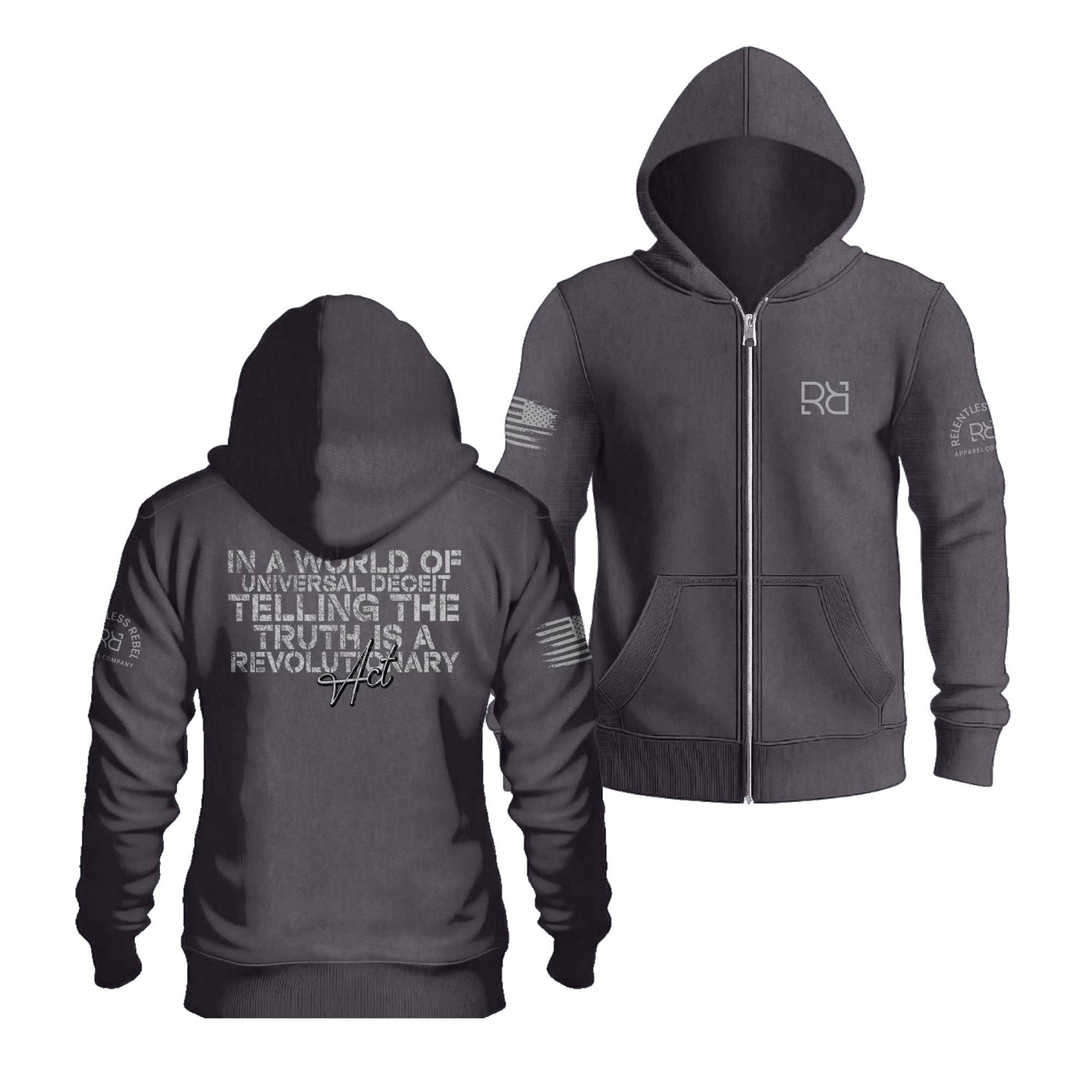 Charcoal Heather In a World of Universal Deceit... Back Design Zip Up Hoodiea