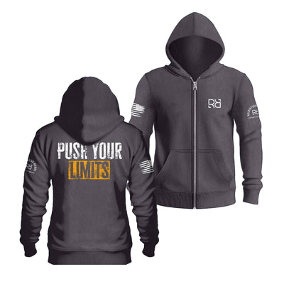 Charcoal Heather Push Your Limits Back Design Zip Up Hoodie