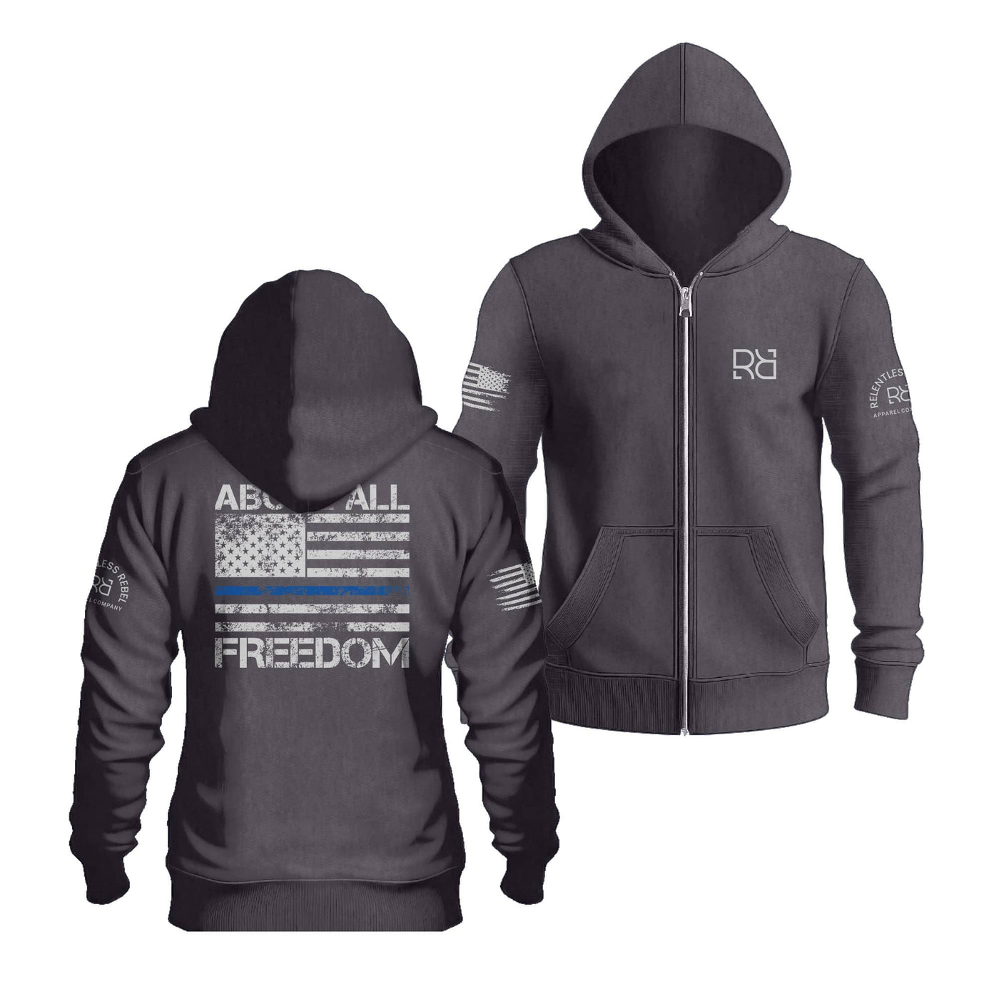 Charcoal Heather Above All Freedom Zip Up Hoodie