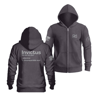 Charcoal Heather Invictus Back Design Zip Up Hoodie