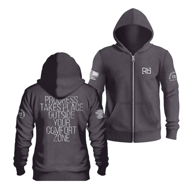 Charcoal Heather Progress Takes Place Back Design Zip Up Hoodie