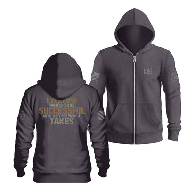 Charcoal Heather Everyone Wants to Be Successful Back Design Zip Up Hoodie