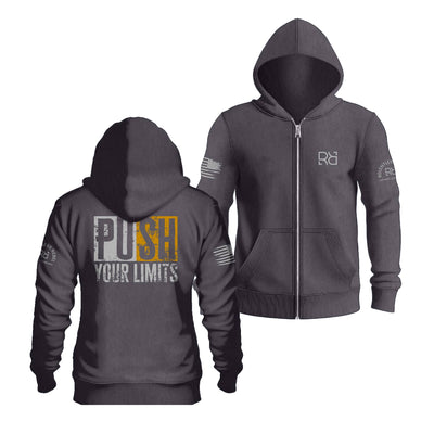 Charcoal Heather Push Your Limits Back Design Zip Up Hoodie