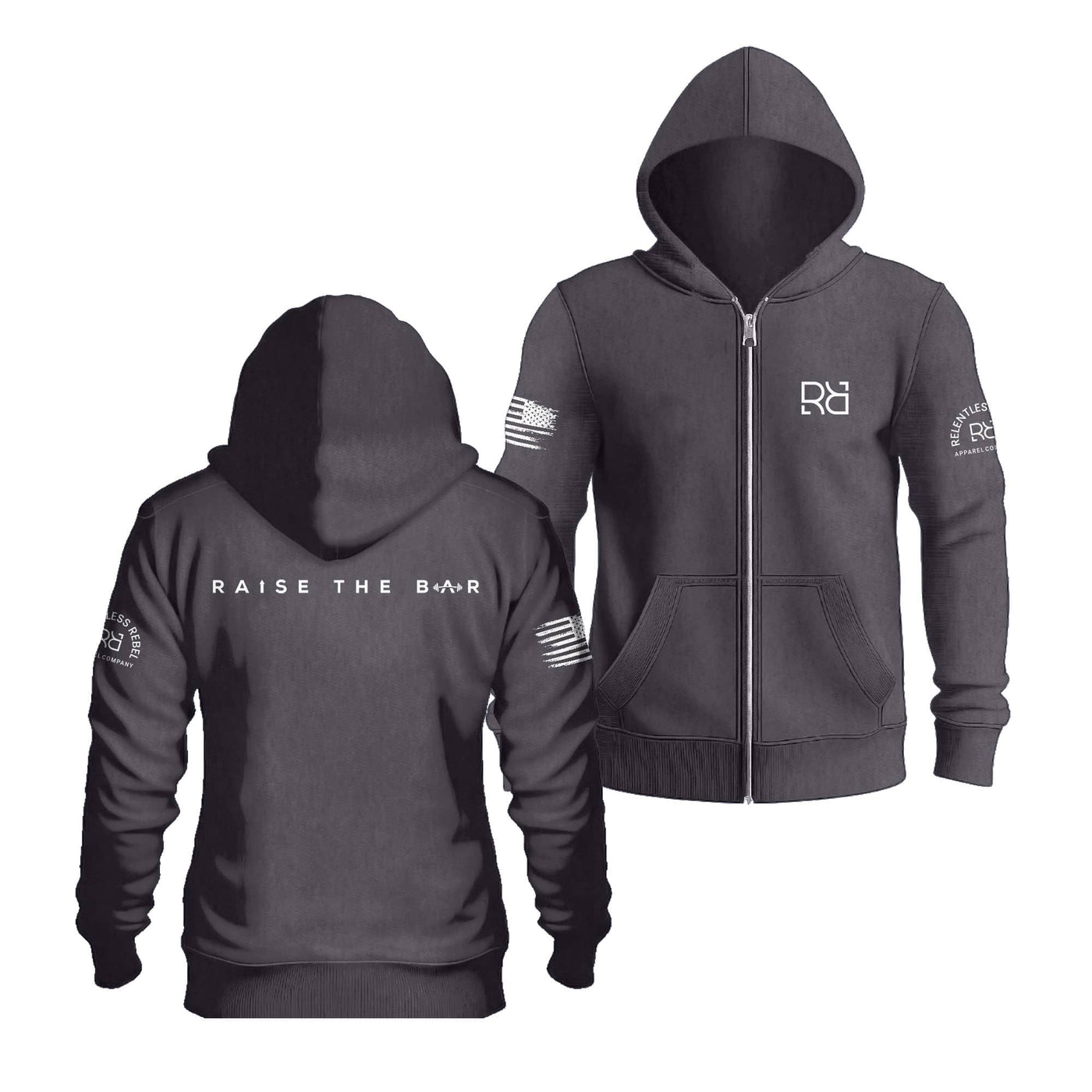 Charcoal Heather Raise the Bar Back Design Zip Up Hoodie