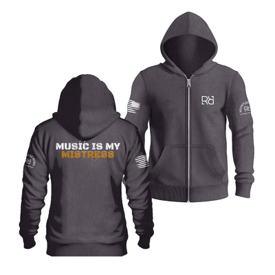 Charcoal Heather Music Is My Mistress Back Design Zip Up Hoodie