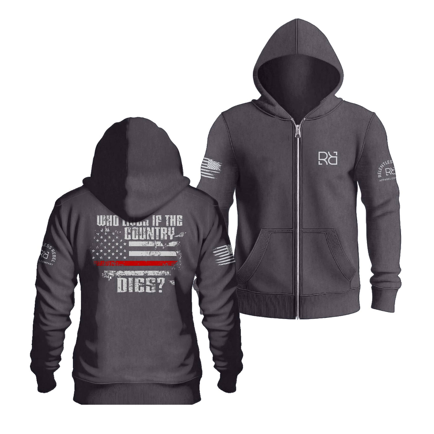 Charcoal Heather Who Lives if the Country Dies | Men's Lightweight Zip Hoodie