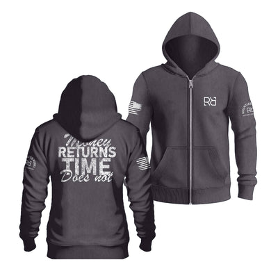 Charcoal Heather Money Returns Time Does Not Back Design Zip Up Hoodie