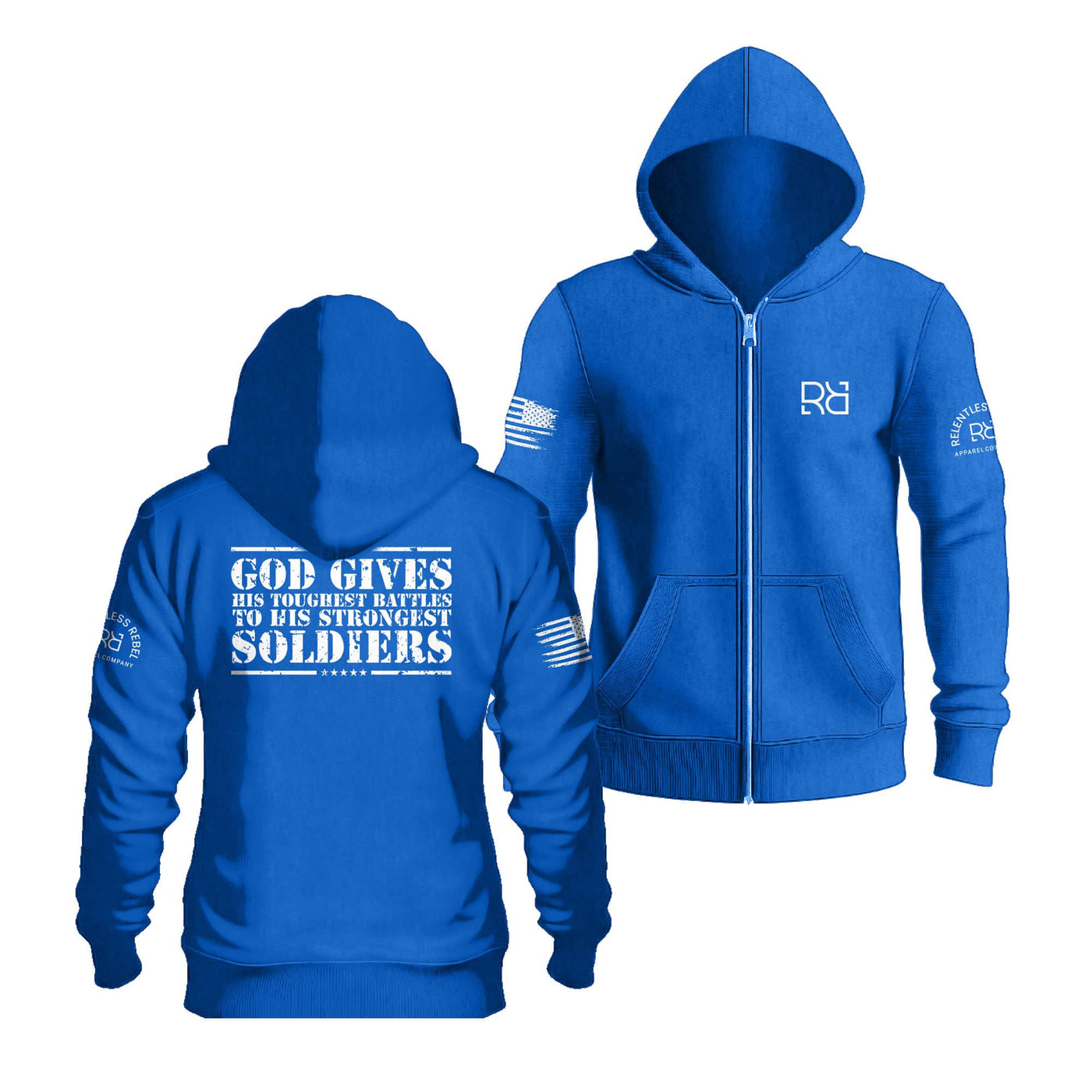 True Royal God Gives His Toughest Battles Back Design Zip Up Hoodie