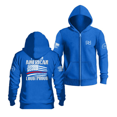 True Royal I Am An American Loud and Proud Back Design Zip Up Hoodie