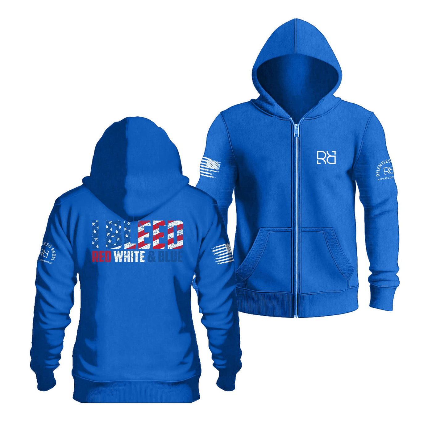 True Royal I Bleed Red White & Blue Back Design Zip Up Hoodie