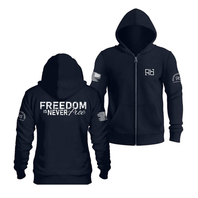 Navy Freedom Is Never Free Back Design Zip Up Hoodie