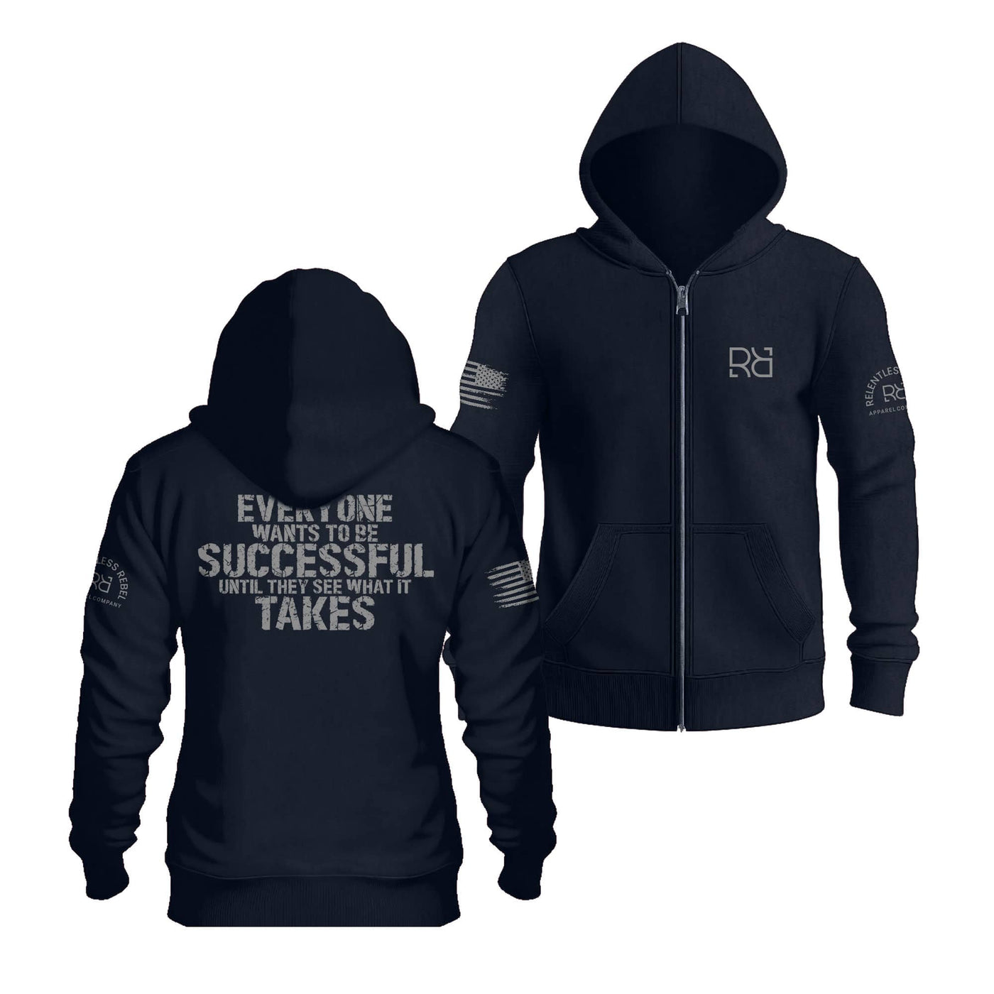 Navy Everyone Wants to Be Successful Back Design Zip Up Hoodie