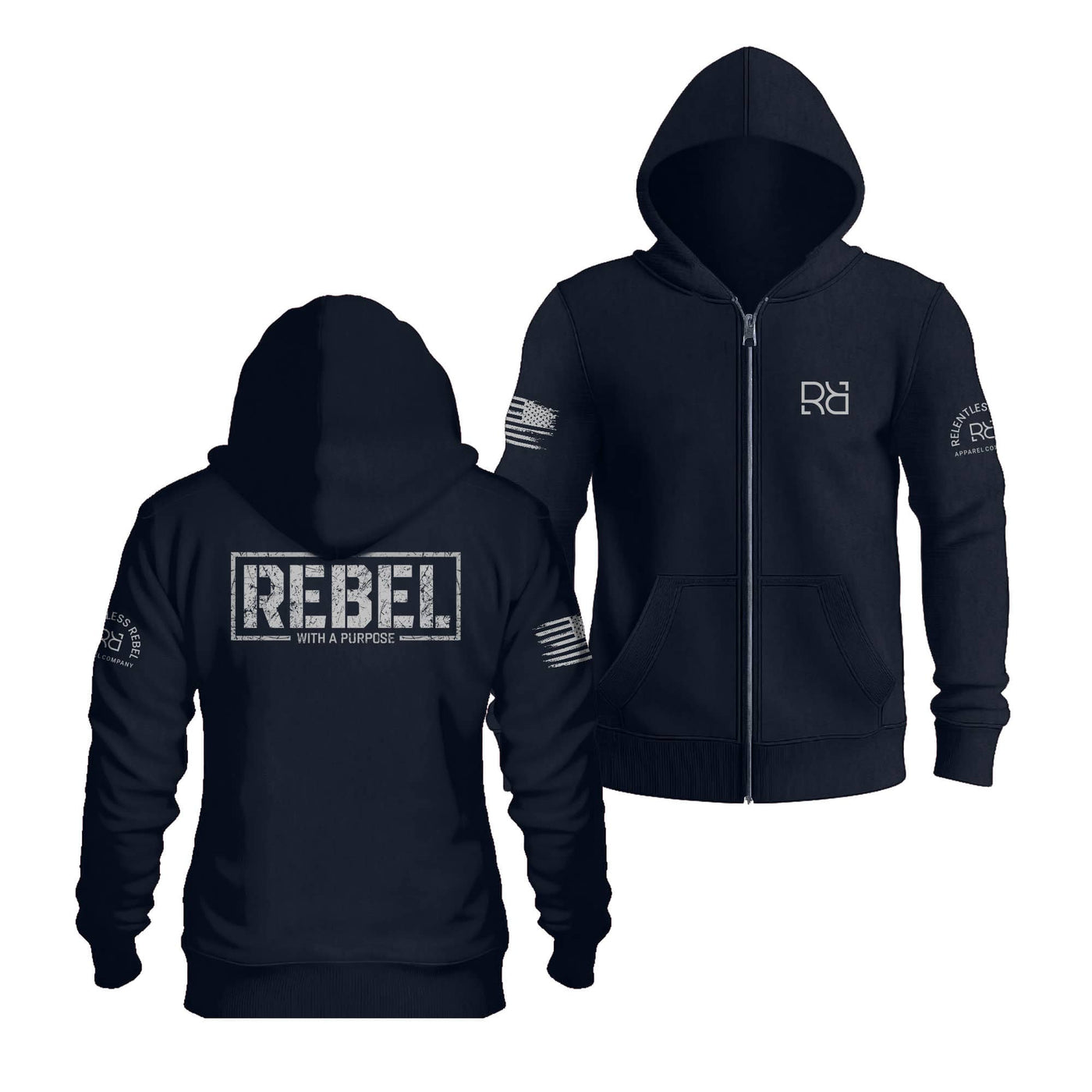 Navy Rebel With A Purpose Back Design Zip Up Hoodie