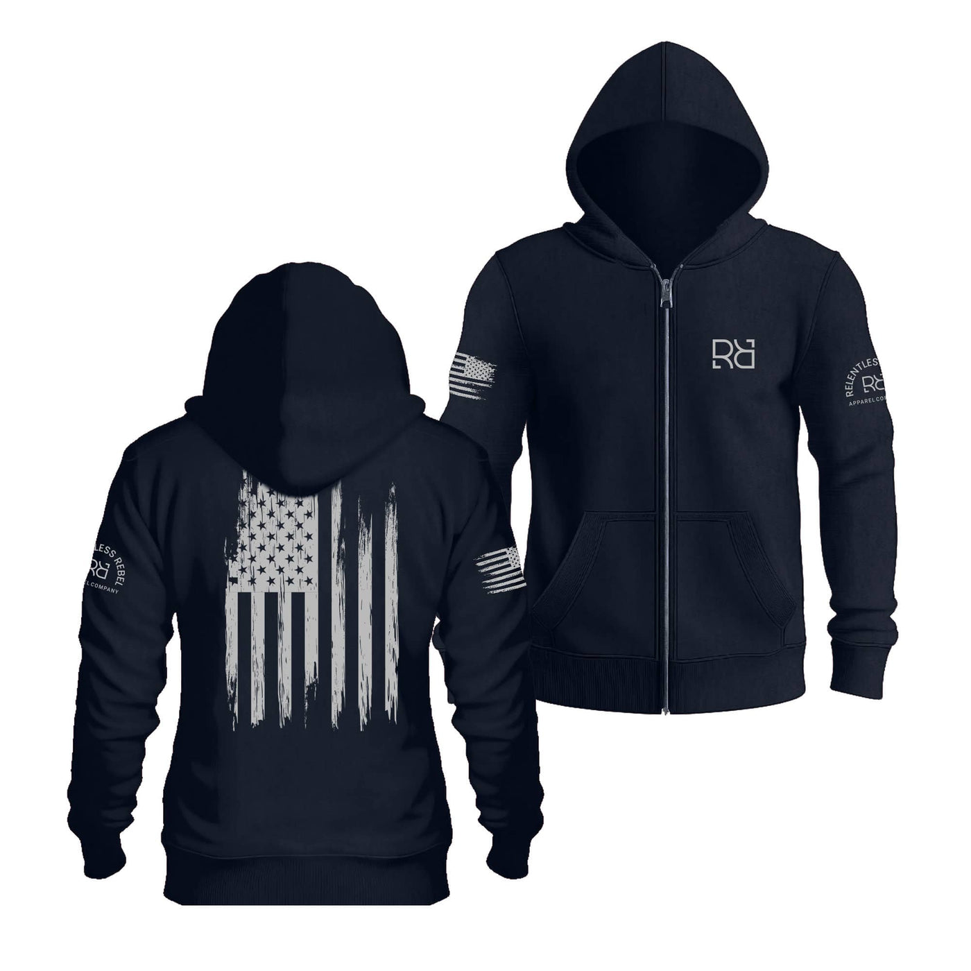 Navy Men's Rebel Patriot Flag Back Design Zip Up Hoodie